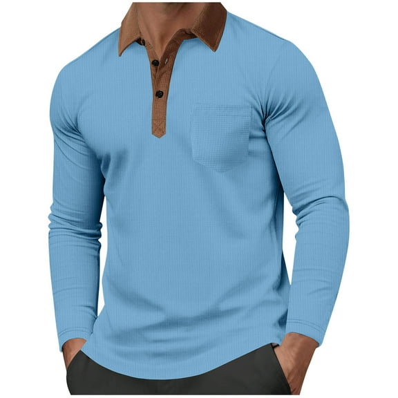 cfhntfmh Long Sleeve Shirts for Men Soft Ribbed Buttons Summer Tops Casual Lapel Collared Color Block Work T-Shirts