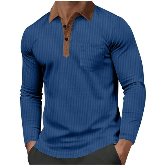 cfhntfmh Long Sleeve Shirts for Men Soft Ribbed Buttons Summer Tops Casual Lapel Collared Color Block Work T-Shirts