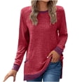 thumbnail image 1 of cfhntfmh Long Sleeve Shirts for Women Casual Crewneck Pullover Tops Loose Soft Side Slit Basic T-Shirts with Pockets, 1 of 4