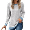 thumbnail image 1 of cfhntfmh Long Sleeve Shirts for Women Casual Crewneck Pullover Tops Loose Soft Side Slit Basic T-Shirts with Pockets, 1 of 4