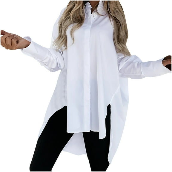 cfhntfmh Long Sleeve Shirts for Women Casual Fall Collared Buttons down Blouses Comfy High Low Hem Long Basic Tops