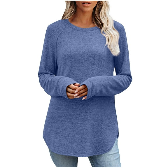 cfhntfmh Long Sleeve Shirts for Women Fall Clothes Ribbed Knit Tops Lightweight Casual Pullover Tops Loose Fit Clothing