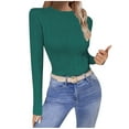 thumbnail image 1 of cfhntfmh Long Sleeve Shirts for Women Fall Trendy Ribbed Knit Sweater Slim Fitted Casual Basic Tee Tops Womens Crew Neck Clothes（Green,Small), 1 of 7