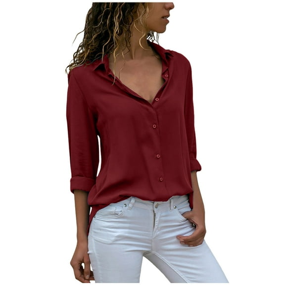 cfhntfmh Long Sleeve Shirts for Women Fashion V Neck Long Sleve Buttons down Tops Formal Work Office Plus Size Blouses