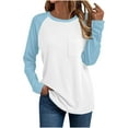 thumbnail image 1 of cfhntfmh Long Sleeve Tshirts for Women Basic Crewneck Tee Fall Fashion Tops Casual Color Block Clothes with Pocket Women Fall Clothes, 1 of 6