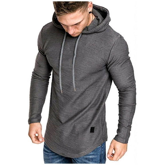 cfhntfmh Long Sleeve Workout Mens Athletic Hooded Shirts Sport Hoodie Casual Running T Shirt Drawstring Pullover Top（Gray,X-Large)