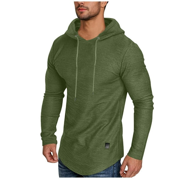 cfhntfmh Long Sleeve Workout Mens Athletic Hooded Shirts Sport Hoodie Casual Running T Shirt Drawstring Pullover Top（Green,Large)