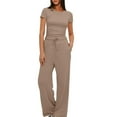 thumbnail image 1 of cfhntfmh Lounge 2 Piece Sets Summer Short Sleeve Ruched Tops Wide Leg Pants Tracksuit Matching Outfits, 1 of 7