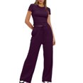 thumbnail image 1 of cfhntfmh Lounge 2 Piece Sets Summer Short Sleeve Ruched Tops Wide Leg Pants Tracksuit Matching Outfits, 1 of 7