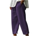 thumbnail image 1 of cfhntfmh Lounge Capri Pants for Women Cotton Linen Wide Leg Crop Pants Side Slit Comfy Summer Vacation Pants with Pockets, 1 of 6