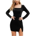 thumbnail image 1 of cfhntfmh Lounge Dresses for Women Soft Crewneck Long Sleeve Winter Mini Dress Fashion Warm Side Slit Bodycon Tunic Shirts Dress, 1 of 6