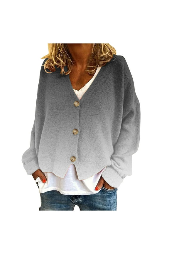 Lounge Jackets for Women Fashion Long Sleeve V Neck Buttons down Shirts Winter Warm Fleece Printed Outwear