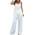 thumbnail image 1 of cfhntfmh Lounge Outfits for Women Scoop Neck Sleeveles Buckle Strap Shirts Wide Leg Baggy Long Pants 2 Piece Sets, 1 of 6
