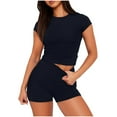 thumbnail image 1 of cfhntfmh Lounge Outfits for Women Summer Casual Short Sleeve Slim Shirts Stretchy Shorts 2 Piece Matching Sets Sweatsuit, 1 of 7
