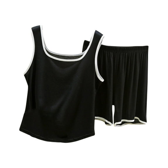 cfhntfmh Lounge Pajama Sets for Women Sleeveless Padded Tank Tops Workout Shorts Tracksuit 2 Piece Pjs Sets