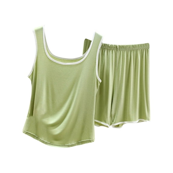 cfhntfmh Lounge Pajama Sets for Women Sleeveless Padded Tank Tops Workout Shorts Tracksuit 2 Piece Pjs Sets