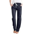 thumbnail image 1 of cfhntfmh Lounge Pants for Women Elastic Waist Cotton Linen Pants Summer Straight Leg Comfy Trousers with Pocket, 1 of 5