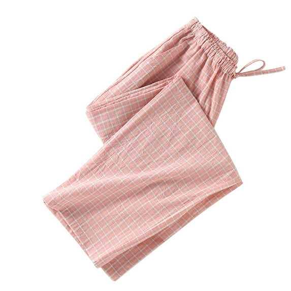 cfhntfmh Lounge Pants for Women Fall Loose Elastic Waisted Plaid Printed Pants Soft Wide Leg Drawstring Trousers with Pockets