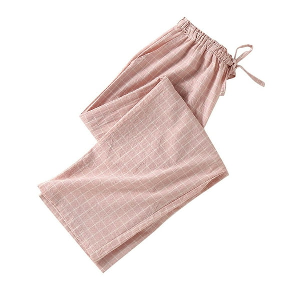 cfhntfmh Lounge Pants for Women Fall Loose Elastic Waisted Plaid Printed Pants Soft Wide Leg Drawstring Trousers with Pockets