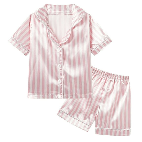 cfhntfmh Lounge Sets for Boys Girls Comfy Short Sleeve Buttons down Shirts Soft Wide Leg Shorts Homewear Striped Outfits