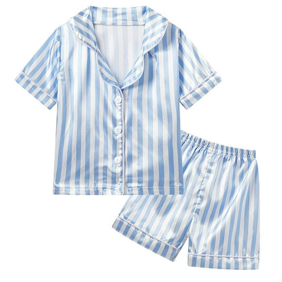 cfhntfmh Lounge Sets for Boys Girls Comfy Short Sleeve Buttons down Shirts Soft Wide Leg Shorts Homewear Striped Outfits