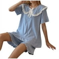 thumbnail image 1 of cfhntfmh Lounge Sets for Women 2 Piece Pajama Sleepwear Sets Cute Short Sleeve Babydoll Tops Comfy Loose Ruffle Shorts, 1 of 6