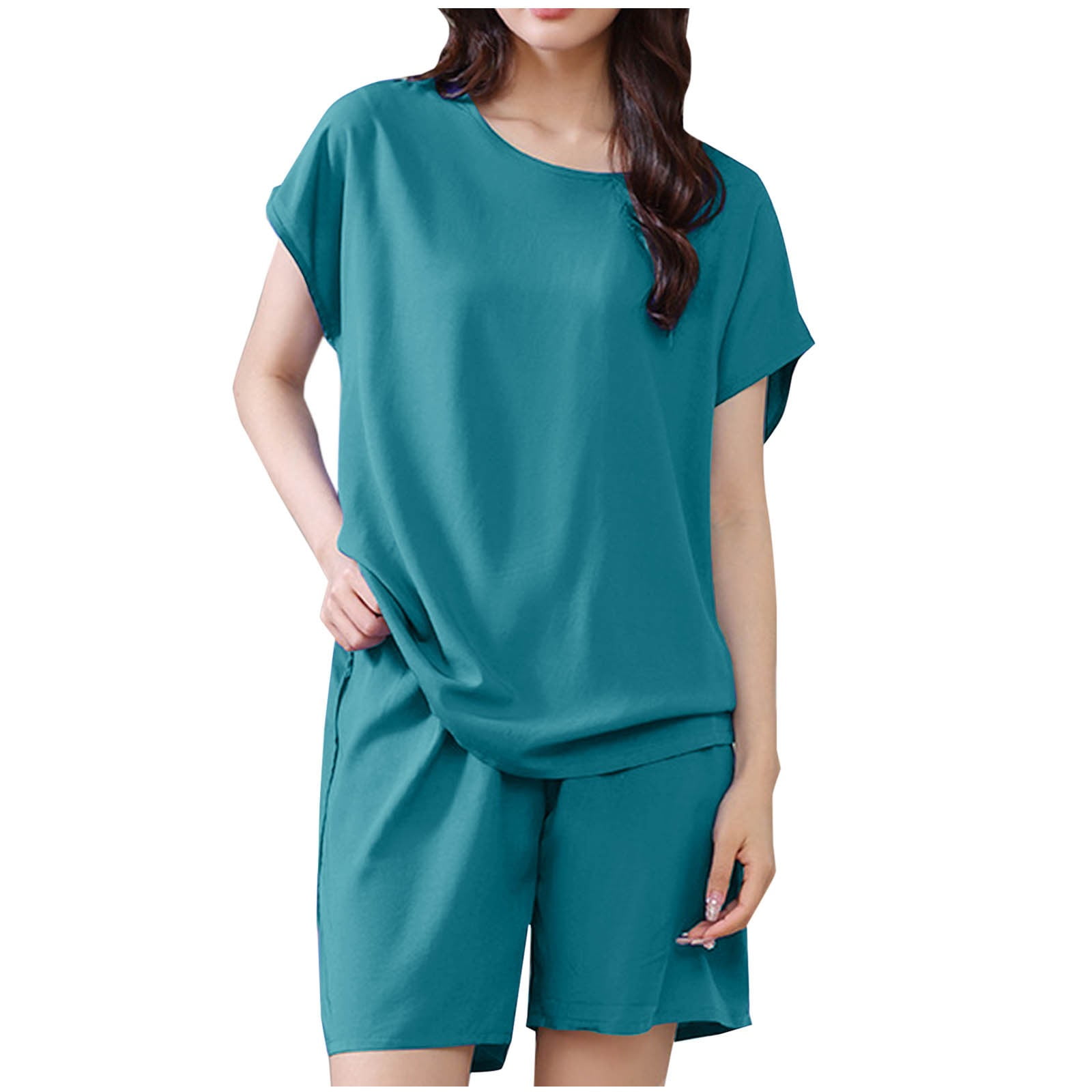 Women's Ice Silk Pajama Set - 2-Piece Short Sleeve Top & Wide Leg Pants | Comfy Summer Loungewear