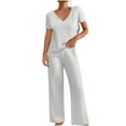thumbnail image 1 of cfhntfmh Lounge Sets for Women Soft Ribbed Knit V Neck Short Sleeve Tunic Tops Loose Casual Straight Leg Pants Pajama Sets, 1 of 6