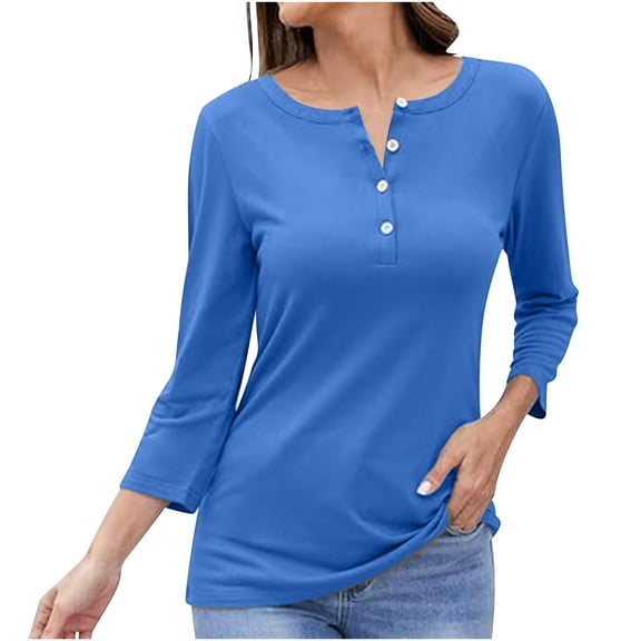 cfhntfmh Lounge Shirts for Women Fall Baggy Half Buttons Round Neck Blouses Fashion Long Sleeve Tunic Tops