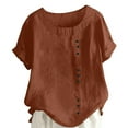 thumbnail image 1 of cfhntfmh Lounge Shirts for Women Short Sleeve Crewneck Casual T-Shirts Buttons down Summer Plus Size Baggy Blouses, 1 of 5