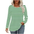 thumbnail image 1 of cfhntfmh Lounge Tops for Women Casual Fall Long Sleeve Striped Print Tunic Tees Loose Crewneck Layered T-Shirts, 1 of 6