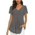 thumbnail image 1 of cfhntfmh Lounge Tops for Women Petal Short Sleeve Double Layered Tunic Tops V Neck Pleated Summer Flowy T-Shirts, 1 of 6