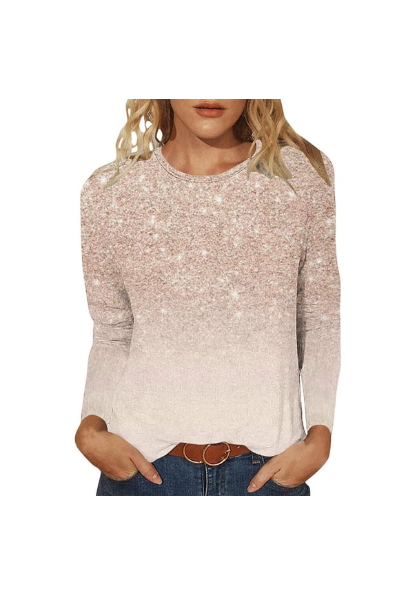 Lounge Tops for Women Trendy Sparkly Sequins Crewneck Dressy Blouses Long Sleeve Tunic Fall Party Pullover Shirts