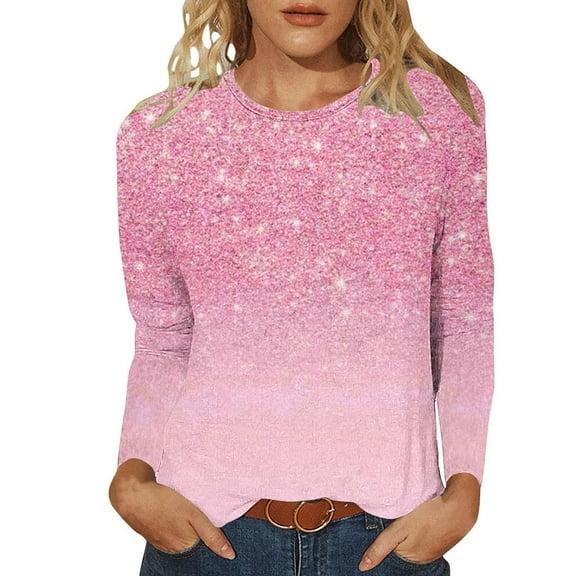 cfhntfmh Lounge Tops for Women Trendy Sparkly Sequins Crewneck Dressy Blouses Long Sleeve Tunic Fall Party Pullover Shirts
