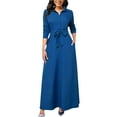 thumbnail image 1 of cfhntfmh Maxi Dresses for Women Button down with Pockets Long Dress Lounge V Neck 3/4 Sleeve Belted Loose Office Dresses, 1 of 6