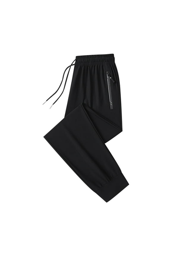 Men's Athletic Running Joggers Big and Tall Workout Gym Pants Lightweight Casual Pant with Zipper Pockets（Black,Large)