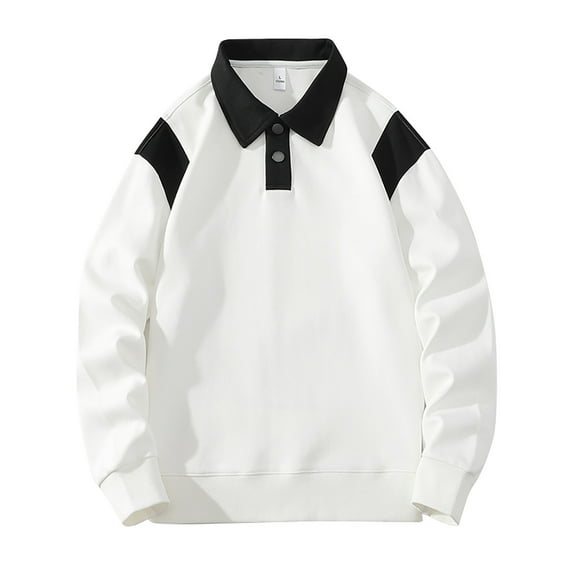 cfhntfmh Men's Button Lapel Sweatshirt Long Sleeve Soft Cotton Casual Pullover Top Solid Color Loose T-Shirt Outfits(White,3X-Large)