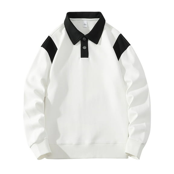 cfhntfmh Men's Button Lapel Sweatshirt Long Sleeve Soft Cotton Casual Pullover Top Solid Color Loose T-Shirt OutfitsοΌWhite,Large)