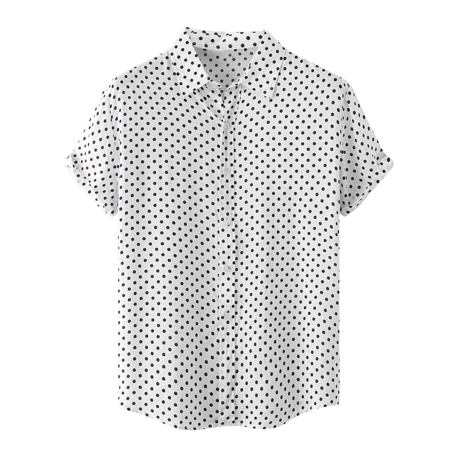 cfhntfmh Men's Button down Shirts Polka Dots Short Sleeve Lapel Tops ...