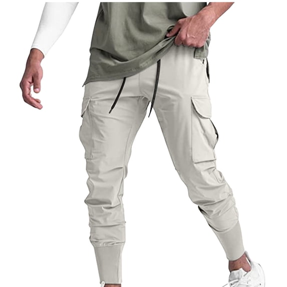 cfhntfmh Men's Cargo Pants with Multi Pockets Solid Color Hiking Sweatpants Casual Athletic Jogger Outdoor Trousers(White,X-Large)