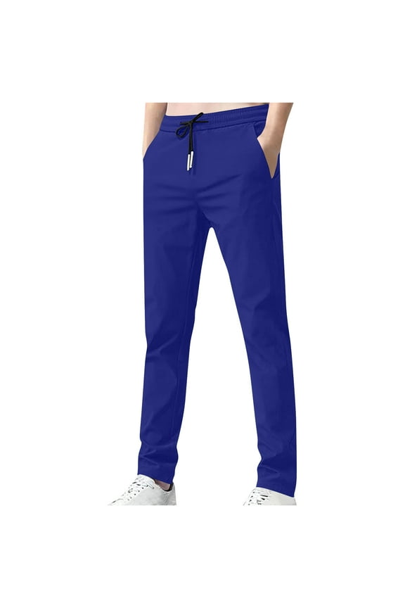 Men's Casual Pants Drawstring Elastic Waist Chino Pants Straight Leg Trousers with Pockets Summer Fashion(Blue,5X-Large)