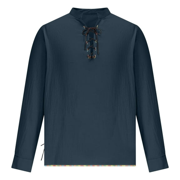 cfhntfmh Men's Casual Shirts Long Sleeve Band Collar Lightweight Beach Shirts Summer Vacation T-Shirts Renaissance Clothes