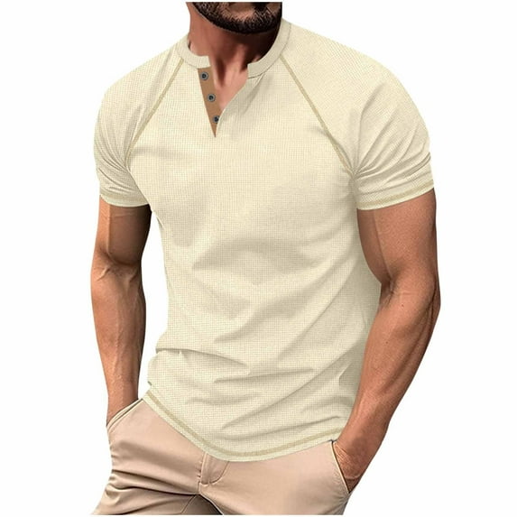 cfhntfmh Men's Casual Shirts Short Sleeve Mock Neck Buttons Basic T-Shirts Muscle Stretchy Golf Shirt Summer Beach Tops