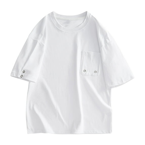 cfhntfmh Men's Cotton T-Shirts Oversized Unisex Short Sleeve Crew Neck Loose Basic Tops Trendy Summer Solid Color Athletic Tee