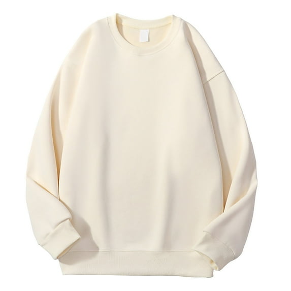 cfhntfmh Men's Fleece Crewneck Sweatshirt Soft Long Sleeve Lightweigt Fuzzy Sweat Shirt Breathable Pullover Trendy Top(Beige,4X-Large)