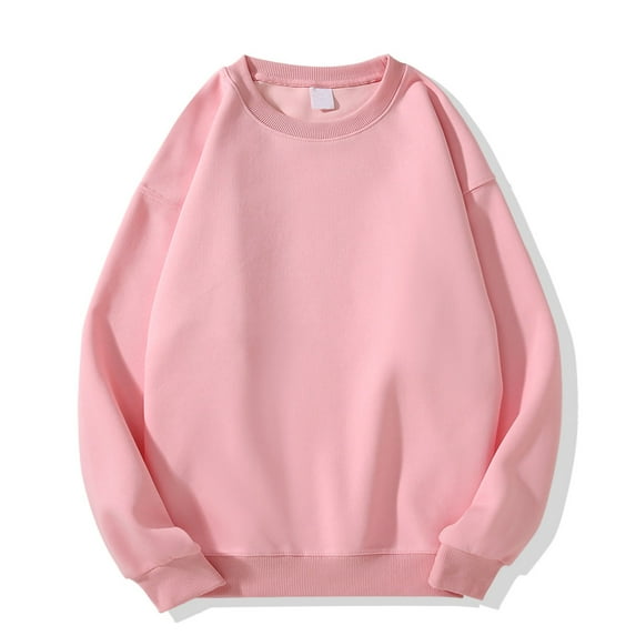 cfhntfmh Men's Fleece Crewneck Sweatshirt Soft Long Sleeve Lightweigt Fuzzy Sweat Shirt Breathable Pullover Trendy Top(Pink 1,Large)