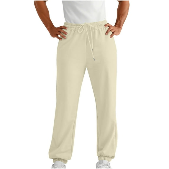 cfhntfmh Men's Fleece Lined Sweatpants with Pockets Winter Warm Fashion Athletic Pants for Workout Gym Running Sweatpants for Men(Beige,Medium)