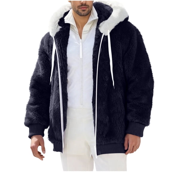 cfhntfmh Men's Fuzzy Hoodie Full Zip Pullover Sweatshirt Fleece Outwear Big and Tall Fluffy Hoodie Coat with Pockets