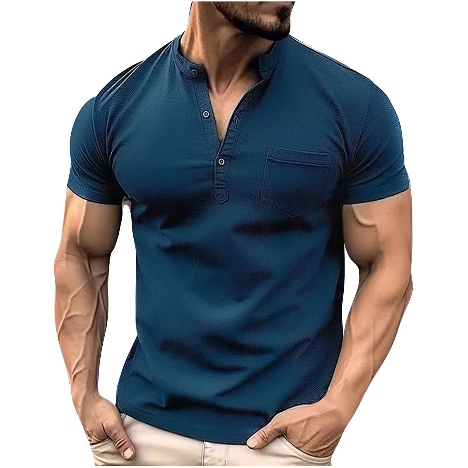 cfhntfmh Men's Henley Shirts Muscle Short Sleeve Casual Lightweight ...