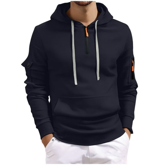 cfhntfmh Men's Hoodies Quarter Zip Pullover Solid Color Vintage Workout Running Active Hoodies with Pockets Outdoor Sweatshirt(Navy,4X-Large)